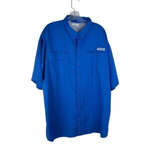 Columbia PFG Button Front Shirt Size XXL Blue Omni-Shad Outdoor Hiking Fishing
